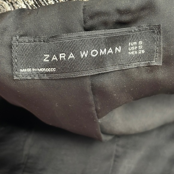 Zara tweed moto jacket white black metallic fitted office career sz sm - Picture 3 of 8